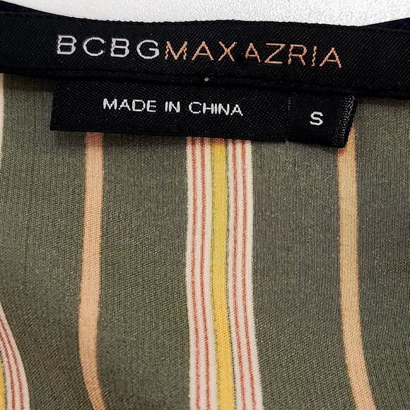 BCBG MaxAzria Vintage Silk Dress Green Yellow Striped Faux Wrap Women's Small - Picture 7 of 12